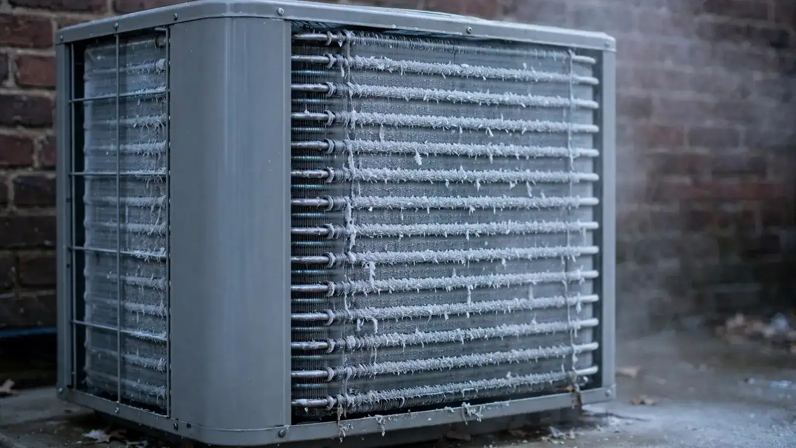 Heat pump outdoor unit with light frost on the coil